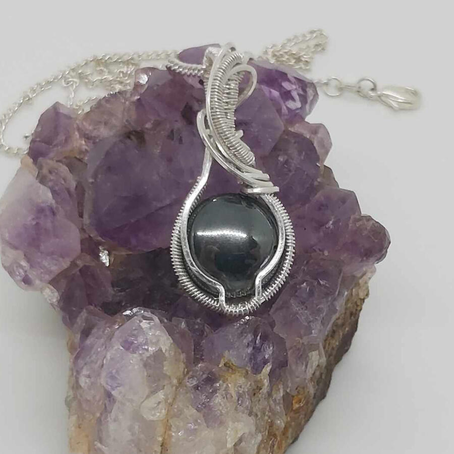 Wrapped bead, hematite