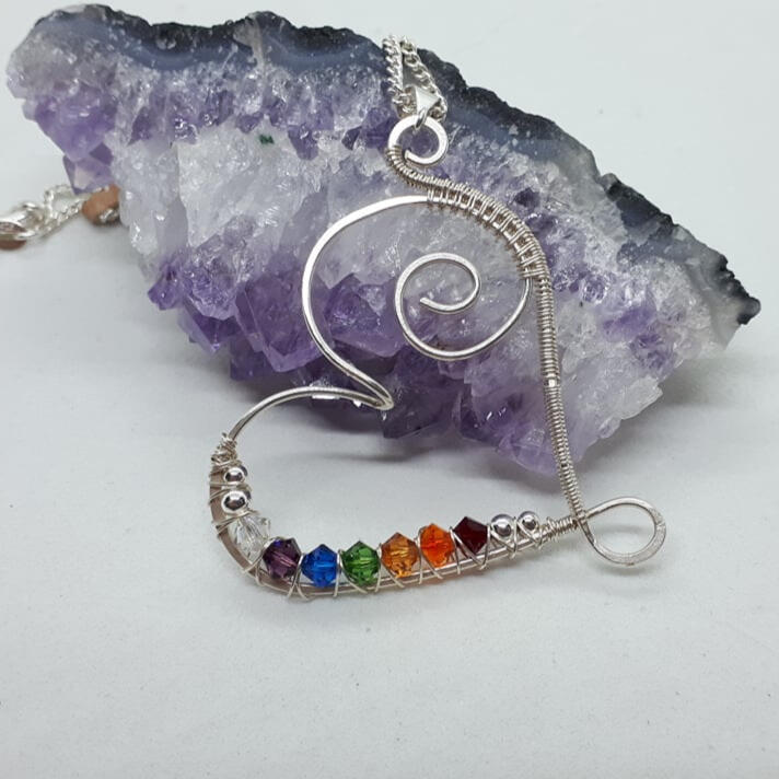 Heart pendant with Swarovski and sterling silver beads