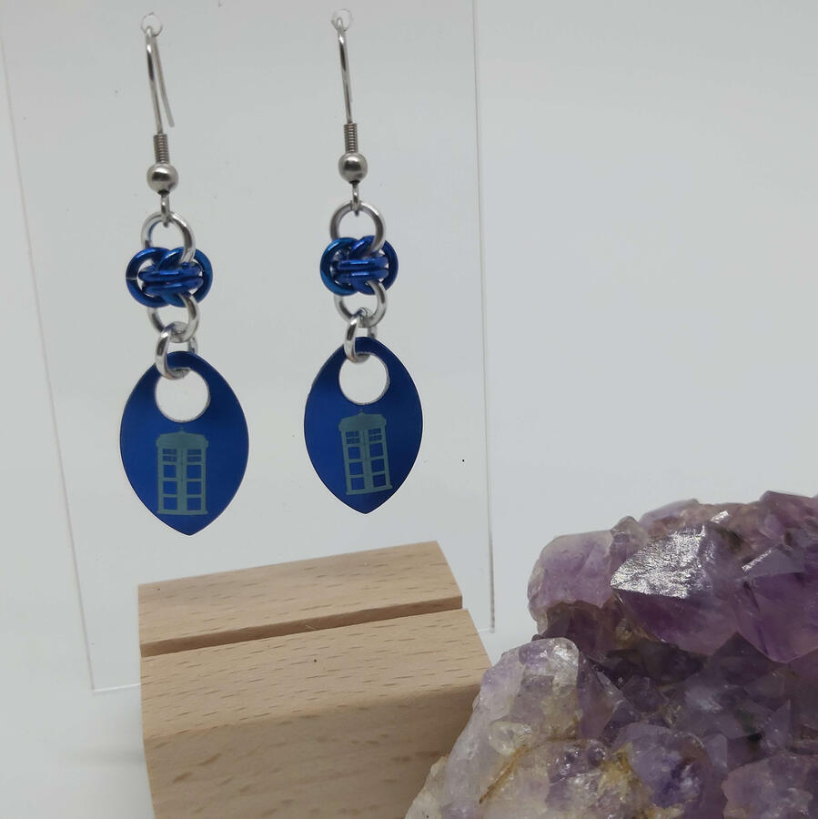 Scale Earrings, made with anodized aluminum rings &amp; scales, and stainless steel ear wires.