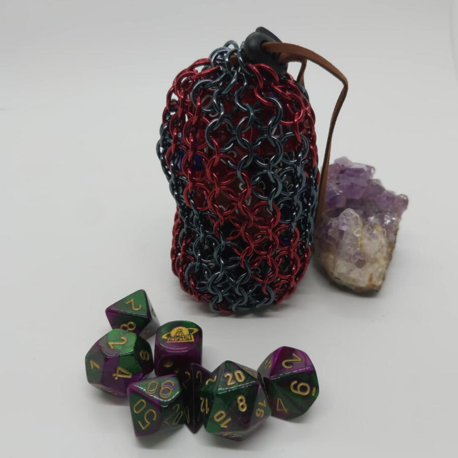 Regular Sized Bag, Anodized Aluminum. Holds four sets of standard dice.